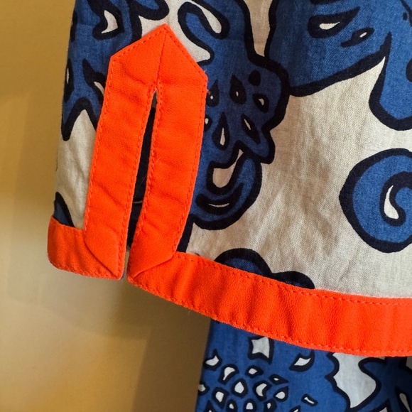 Blue Floral Tunic Orange Trim Light Weight 100% Cotton US Size 4 Beach Cover Up - Picture 14 of 15